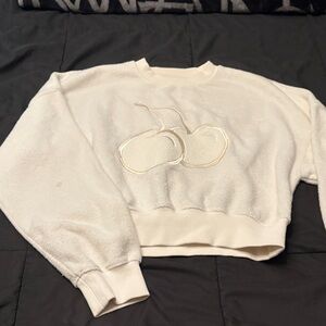 Kirsh Cream Croptop Sweatshirt with Cherry Embroidery